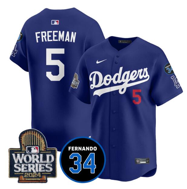 Men's Los Angeles Dodgers 5 Freddie Freeman Royal 2024 World Series